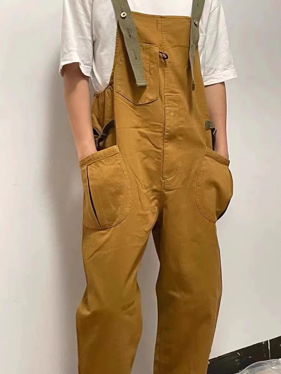 Retro Loose One-piece Suspender Long Pants